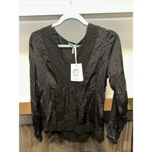 Women’s #myastreet black blouse with a v-neck and long sleeves, Size Medium